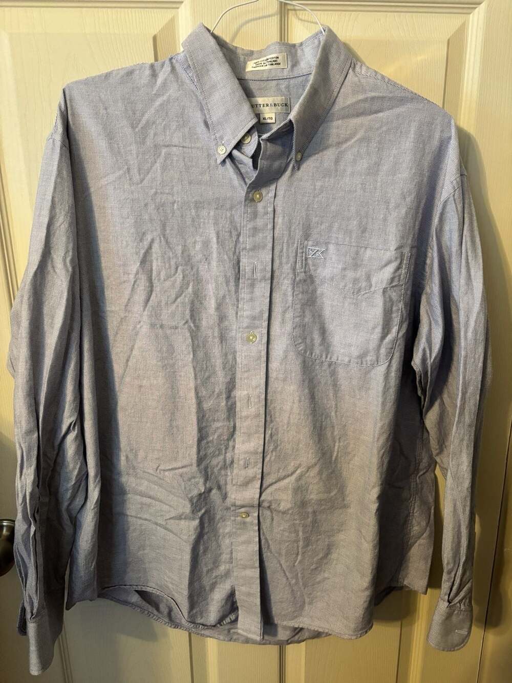 Cutter & Buck Men's XL Long Sleeve Oxford Button Down Shirt Blue Grid Pattern